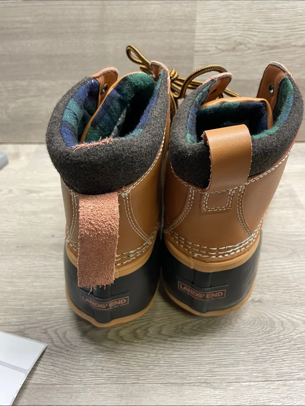 Lands' End Brown and Black Waterproof Duck Boots with Plaid Liner #1556